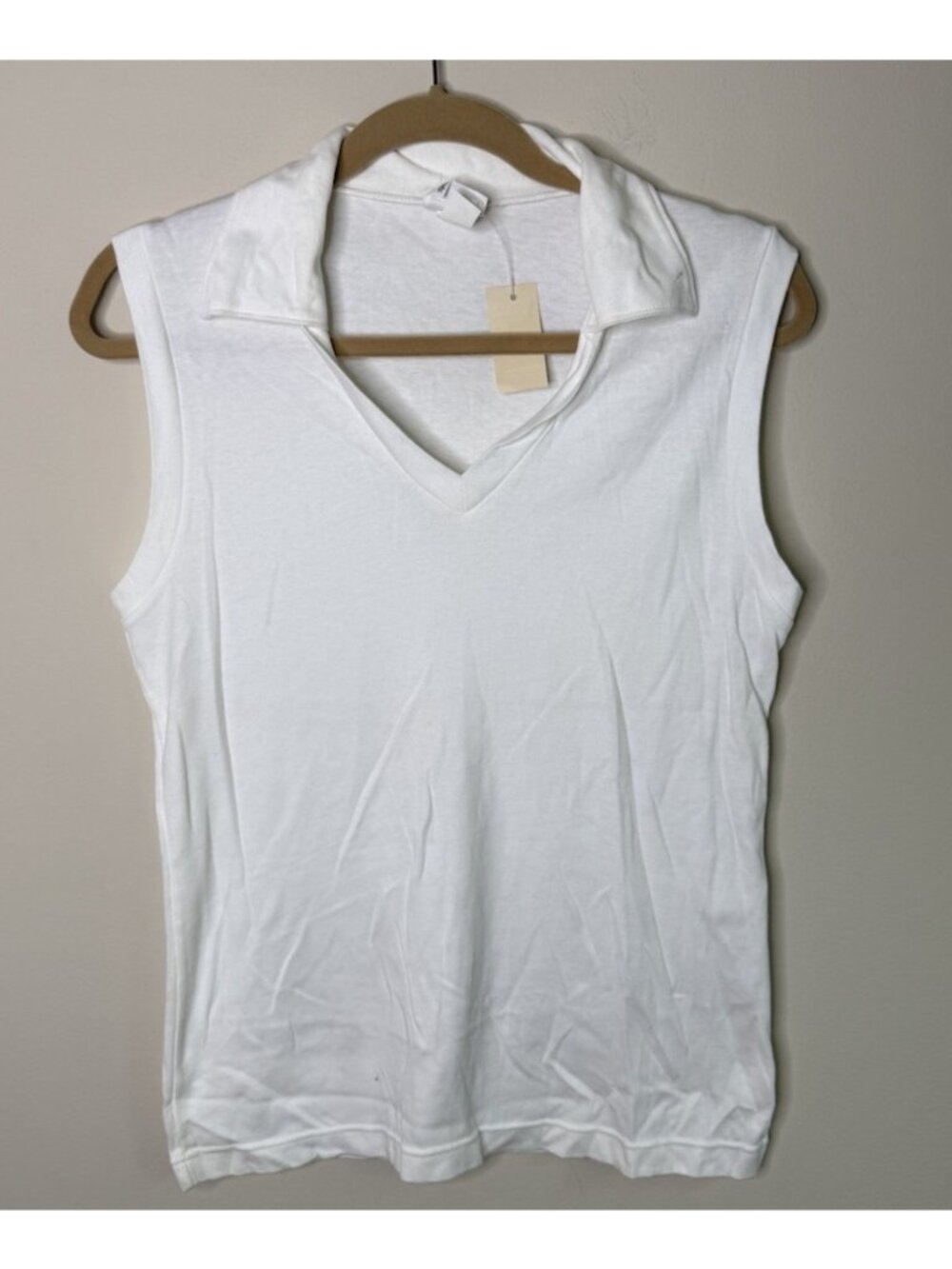 Deadstock vintage 70s Sleeveless Polo Shirt Top White Retro Preppy